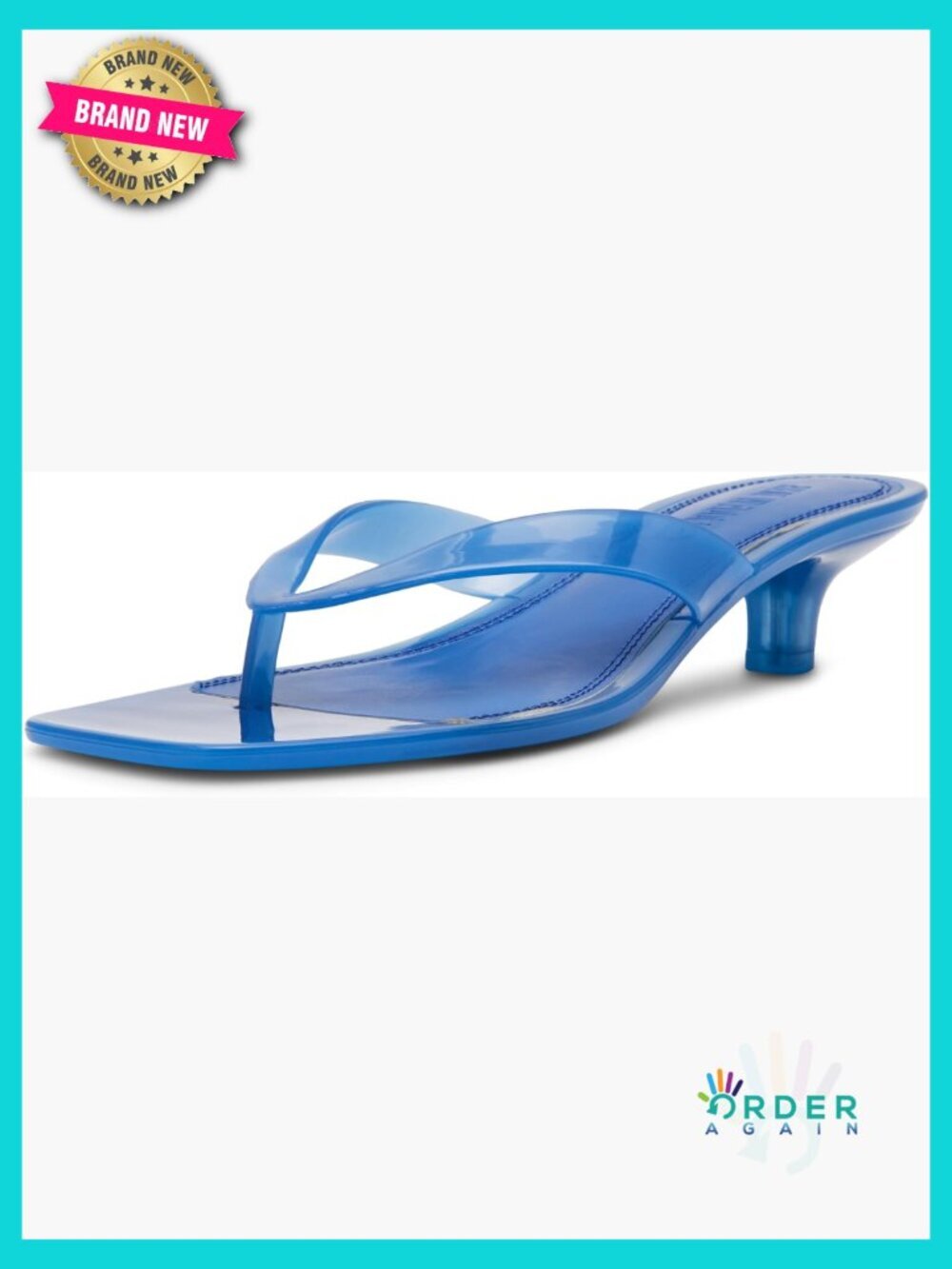 Kitten Heel Sandals Square Toe Thong Strap Slip On Dressy Casual